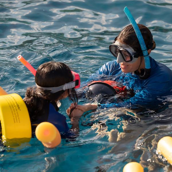 a person swimming in a pool of water